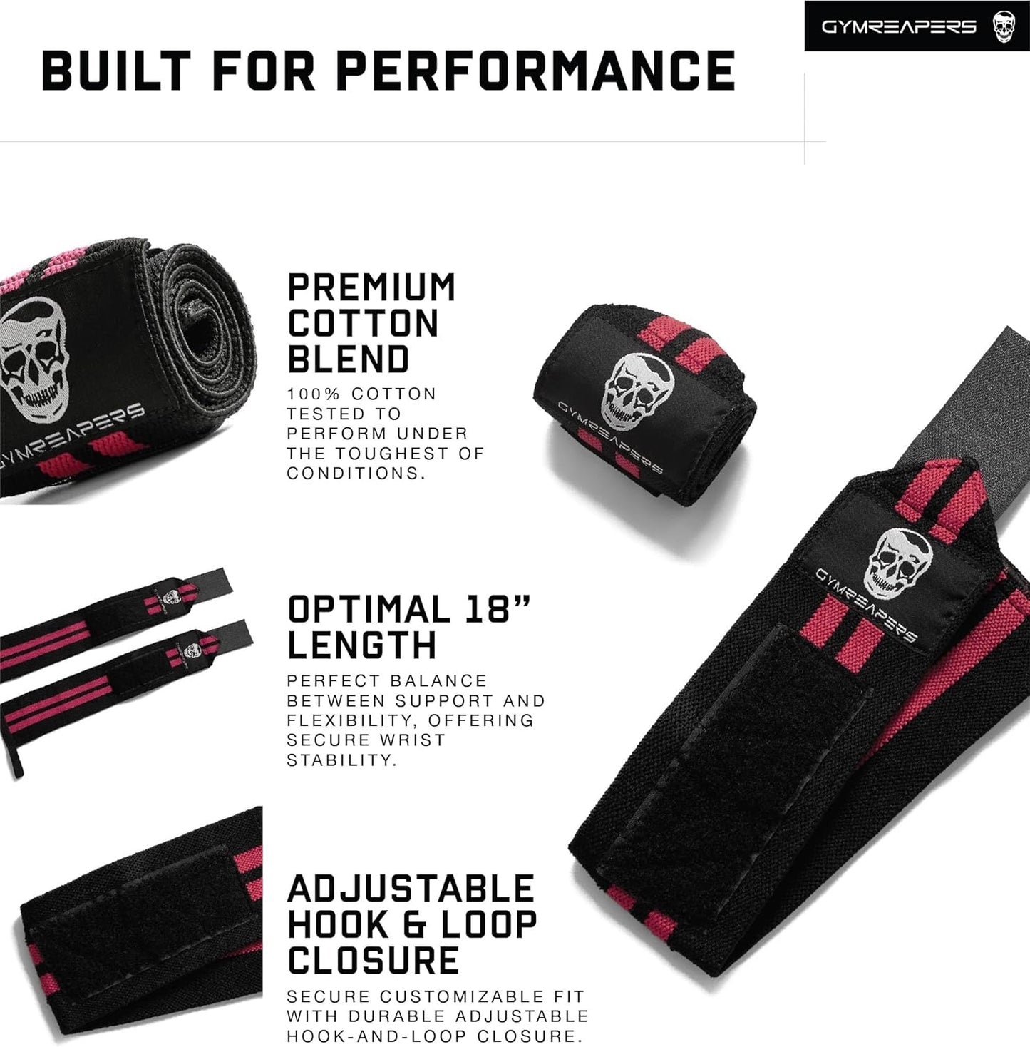 Weightlifting Wrist Wraps (IPF Approved) 18" Professional Quality Wrist Support with Heavy Duty Thumb Loop - Best Wrap for Powerlifting Competition, Strength Training, Bodybuilding