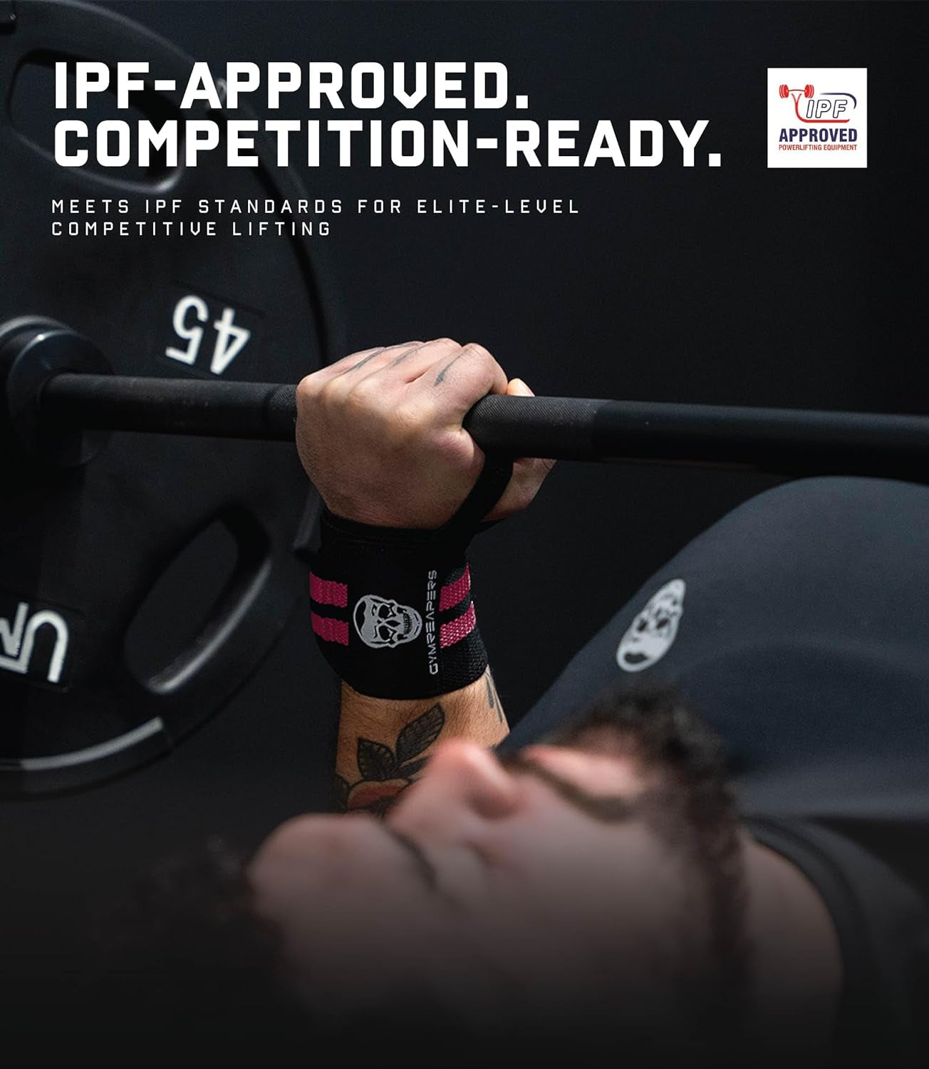 Weightlifting Wrist Wraps (IPF Approved) 18" Professional Quality Wrist Support with Heavy Duty Thumb Loop - Best Wrap for Powerlifting Competition, Strength Training, Bodybuilding